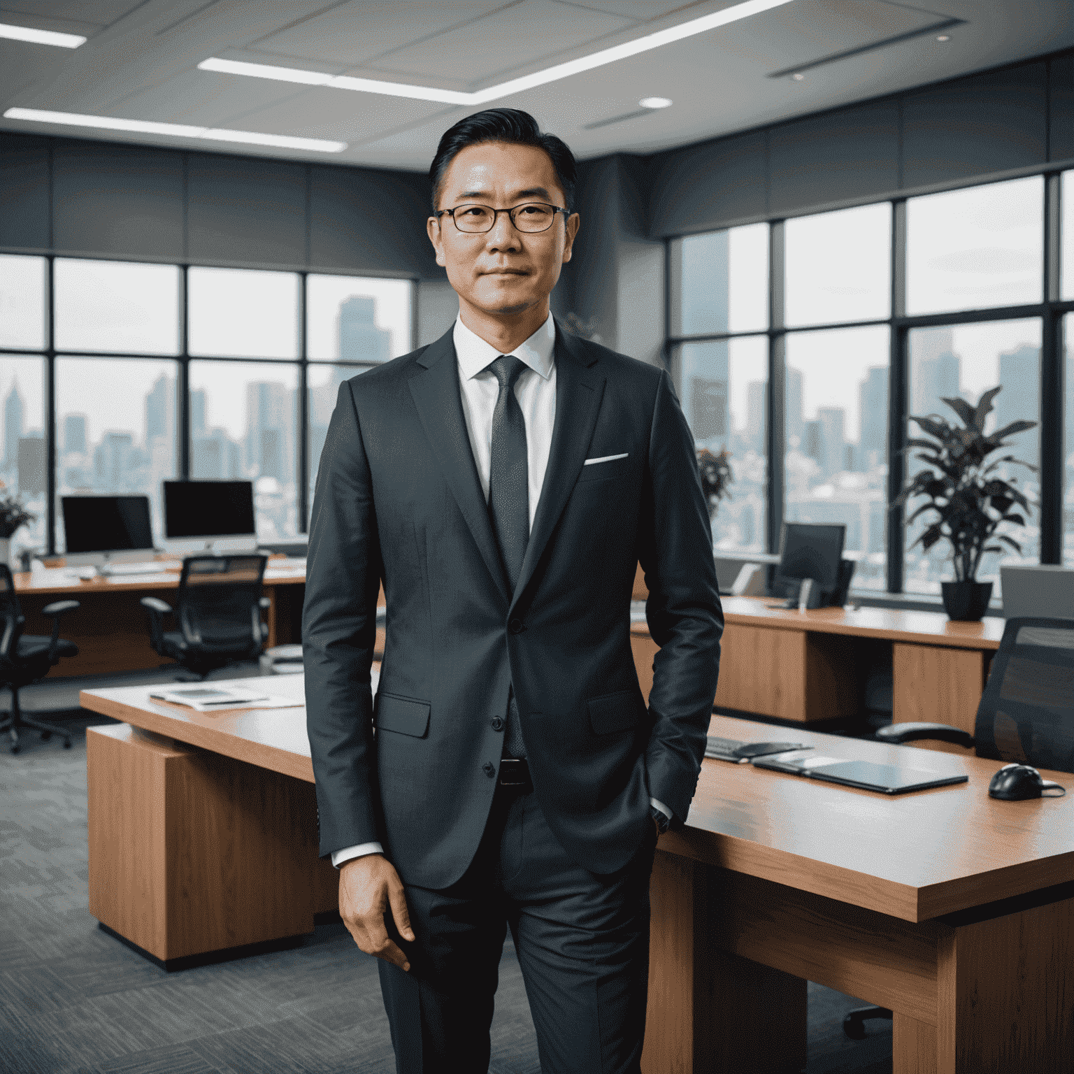 Akira Tanaka, Founder and CEO of FundFort, standing confidently in a modern office setting