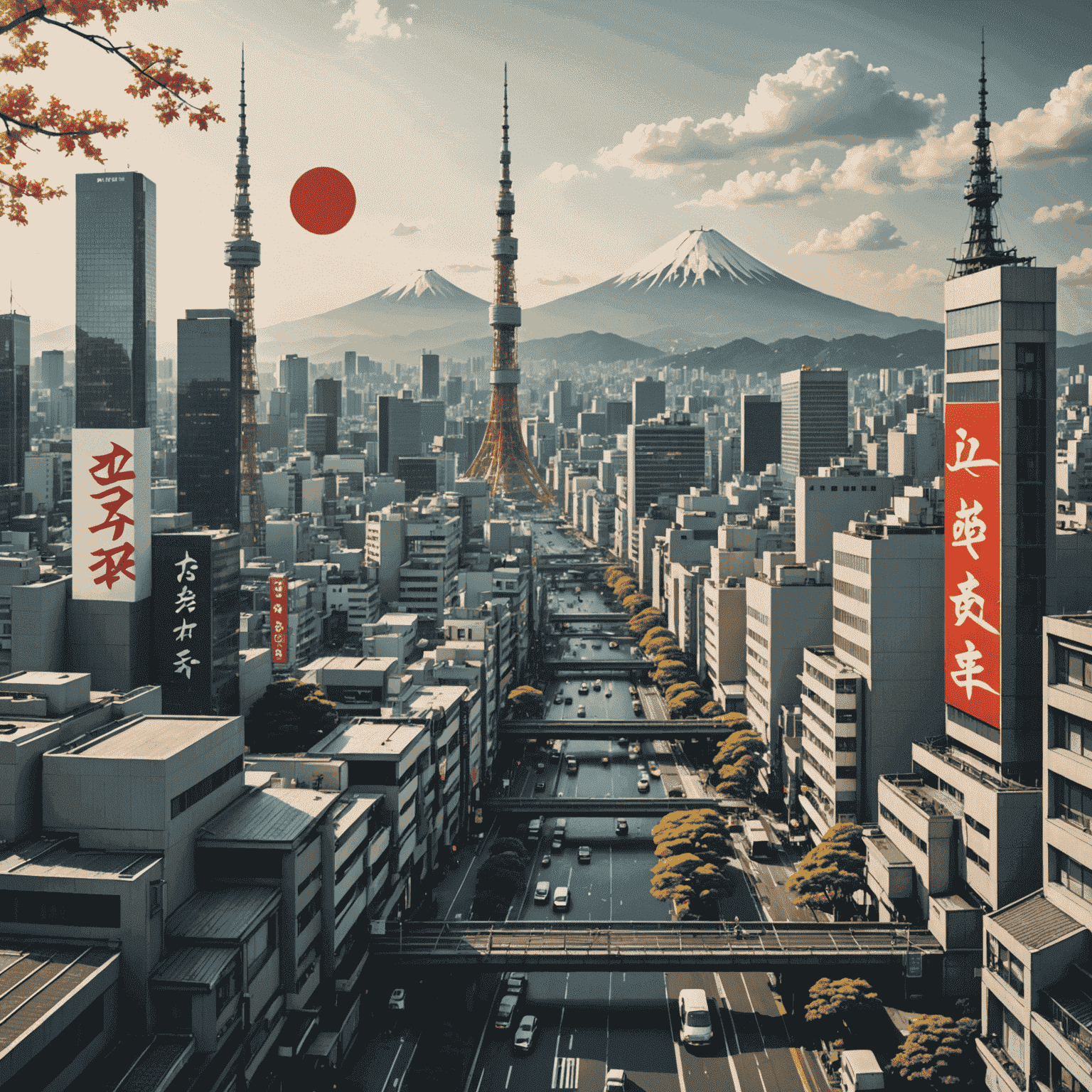 A Japanese cityscape with financial symbols overlaid, representing the unique aspects of financial planning in Japan