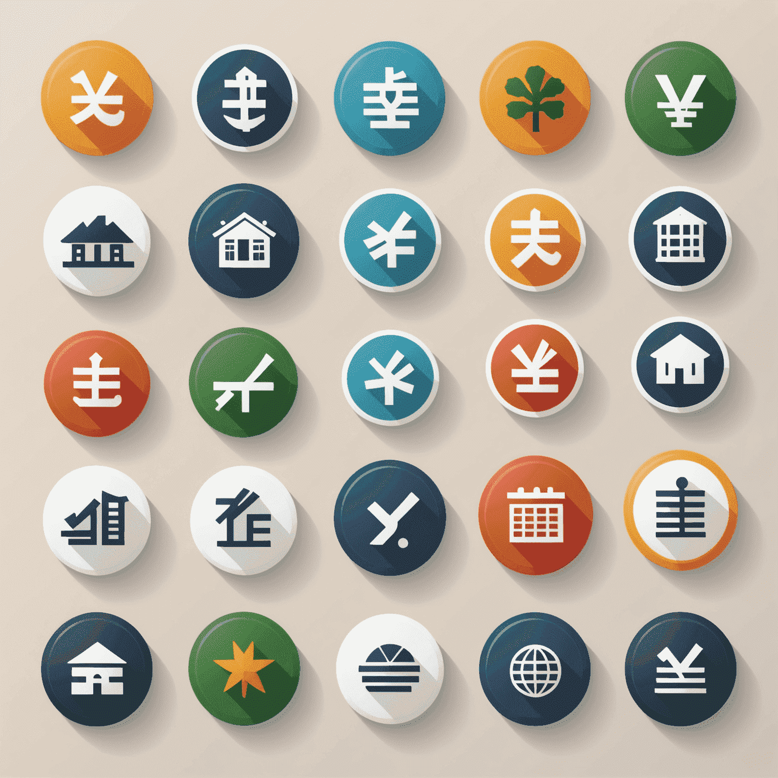 A diverse set of investment icons including stocks, bonds, and real estate, with a Japanese yen symbol